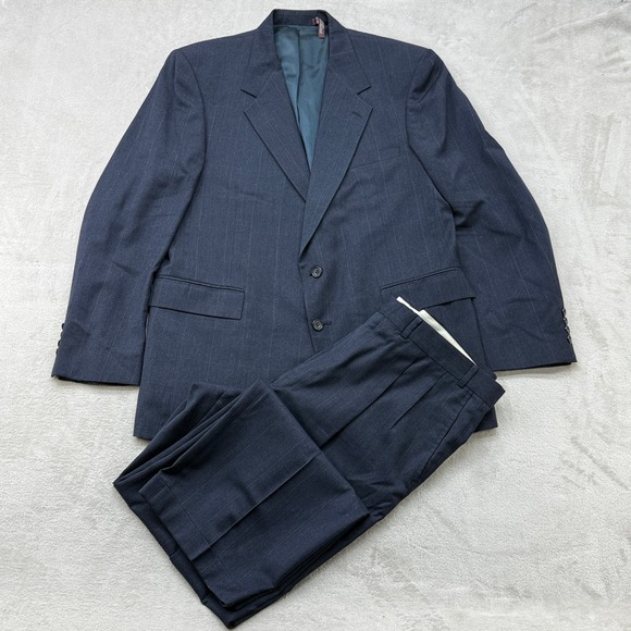 Evan-Picone Other - Evan-Picone Suit Mens 44L Navy Blue Pinstripe Wool 2-Piece Blazer Trousers USA